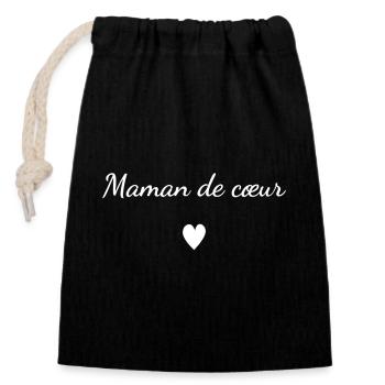 Maman de Coeur - Sac cadeau en coton avec cordon (14 x 20 cm) - noir - Devant