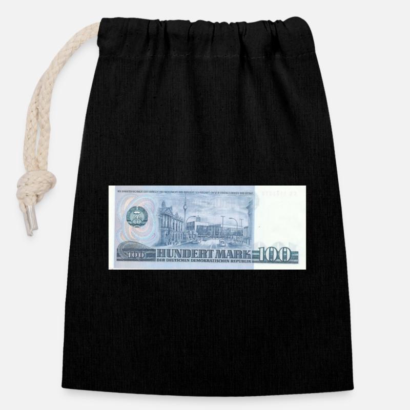 100 Mark der DDR - Verschließbarer Geschenkbeutel aus Baumwolle (14x20cm) - Schwarz