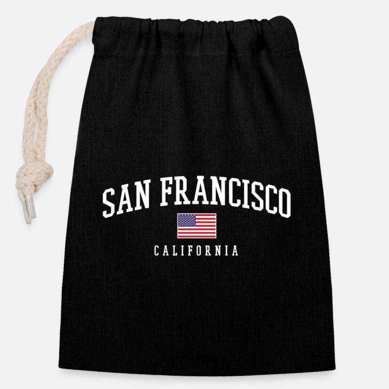 San Francisco Flaggen-Design - Verschließbarer Geschenkbeutel aus Baumwolle (14x20cm) - Schwarz
