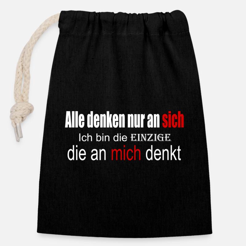 Alle denken nur an sich - Verschließbarer Geschenkbeutel aus Baumwolle (14x20cm) - Schwarz