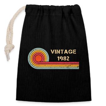 Vintage 1982 birthday retro design - Closable cotton gift bag (14x20cm) - black - Front