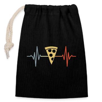 Pizza Pulsschlag - Verschließbarer Geschenkbeutel aus Baumwolle (14x20cm) - Schwarz - Vorne