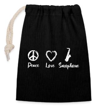 Peace Love Saxophones - Closable cotton gift bag (14x20cm) - black - Front