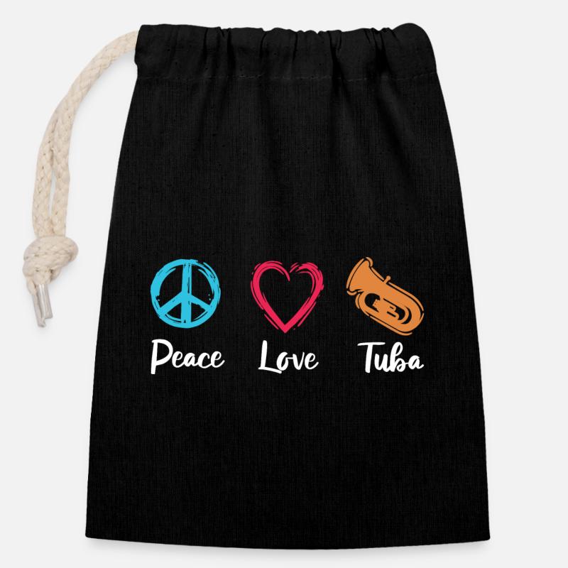 Frieden Liebe Tuba - Verschließbarer Geschenkbeutel aus Baumwolle (14x20cm) - Schwarz
