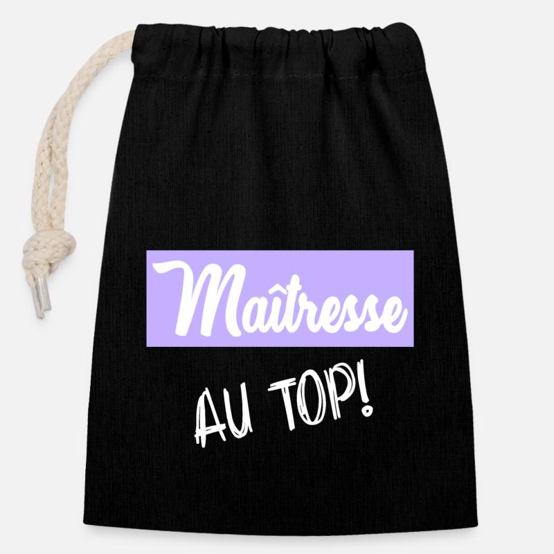MAÎTRESSE - Sac cadeau en coton avec cordon (14 x 20 cm) - noir