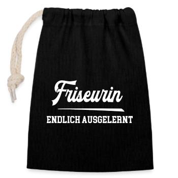 Friseurin Endlich Ausgelernt Lehrling Azubine - Verschließbarer Geschenkbeutel aus Baumwolle (14x20cm) - Schwarz - Vorne