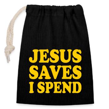 jesus saves i spend - Verschließbarer Geschenkbeutel aus Baumwolle (14x20cm) - Schwarz - Vorne