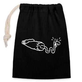 White snake and gouache tube - Closable cotton gift bag (14x20cm) - black - Front