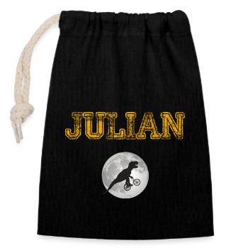 JULIAN - Beautiful boy name with dinosaur - Closable cotton gift bag (14x20cm) - black - Front