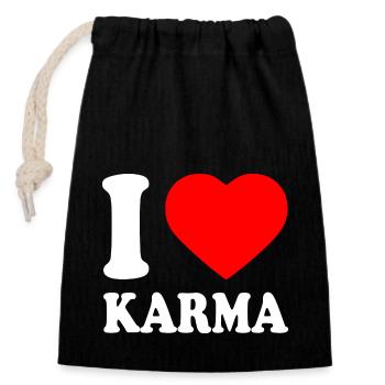 I love karma - Sac cadeau en coton avec cordon (14 x 20 cm) - noir - Devant