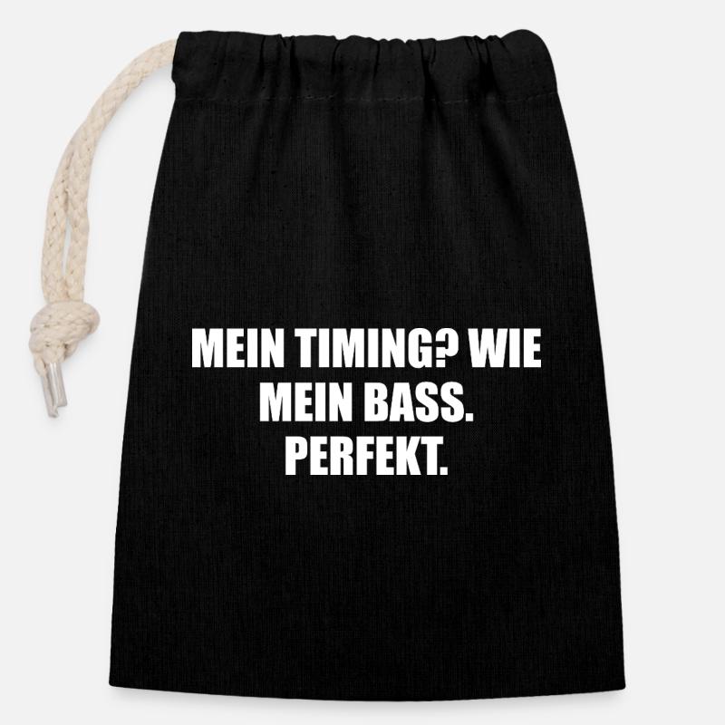 Mein Timing Mein Bass Perfekt - Verschließbarer Geschenkbeutel aus Baumwolle (14x20cm) - Schwarz