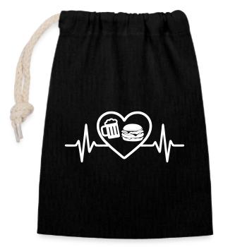 Cœur Burger Bière - Sac cadeau en coton avec cordon (14 x 20 cm) - noir - Devant