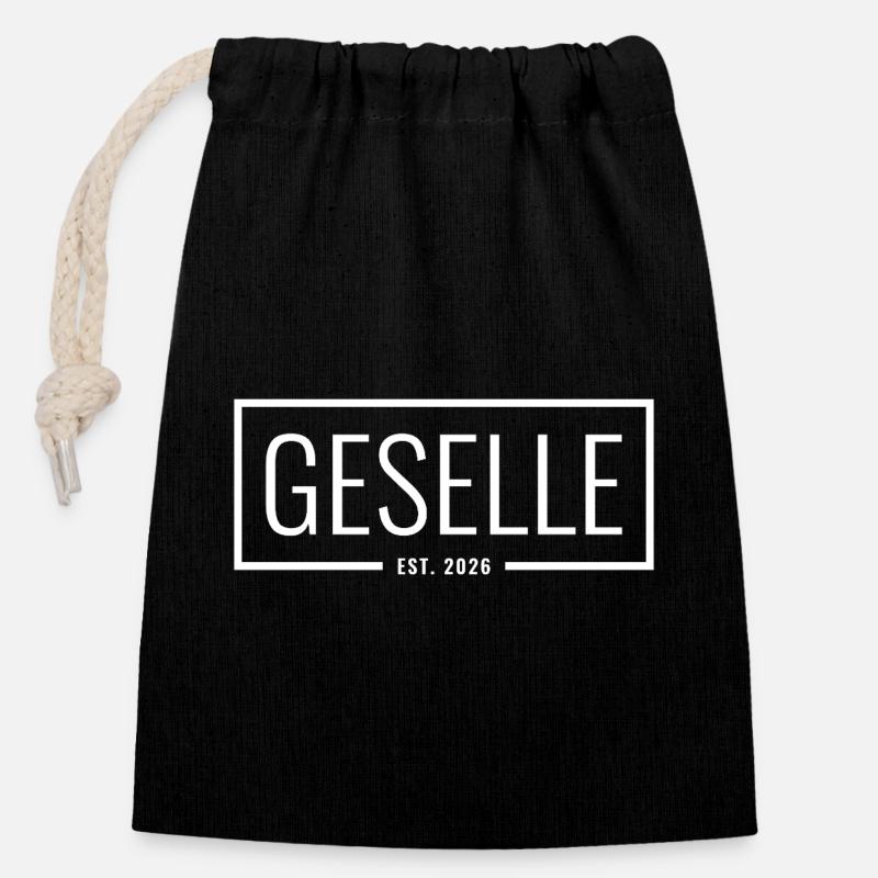 Geselle Est. 2026 - Verschließbarer Geschenkbeutel aus Baumwolle (14x20cm) - Schwarz