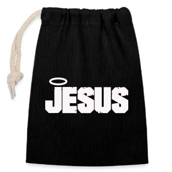 Jesus Schriftzug mit Heiligenschein - Verschließbarer Geschenkbeutel aus Baumwolle (14x20cm) - Schwarz - Vorne