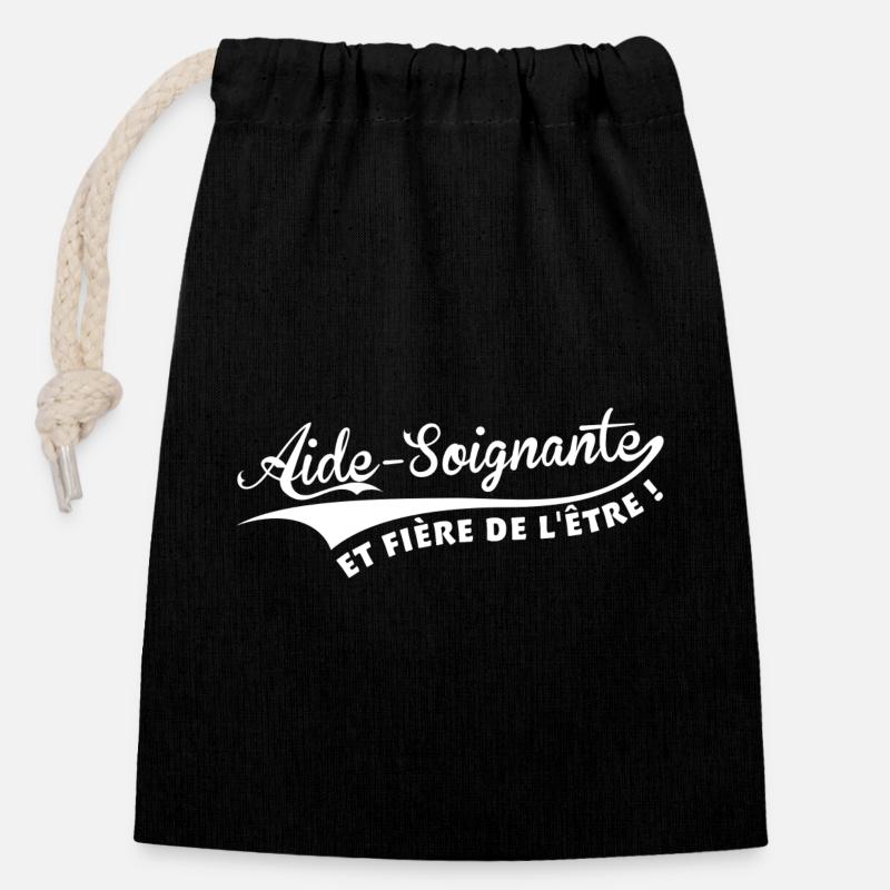 Aide-Soignante et fière de l'être ! - Sac cadeau en coton avec cordon (14 x 20 cm) - noir
