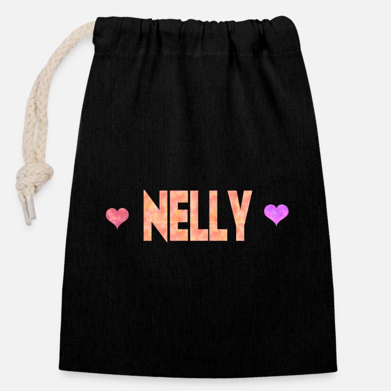 Nelly - Sac cadeau en coton avec cordon (14 x 20 cm) - noir