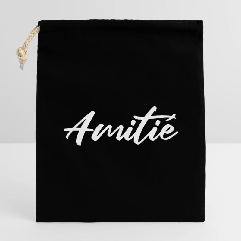 Amitie Script Élégante Sac cadeau en coton avec cordon (14 x 20 cm)