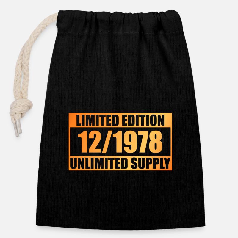 45. Geburtstag Limited Edition - ꝏ Supply 12/1978 - Verschließbarer Geschenkbeutel aus Baumwolle (14x20cm) - Schwarz