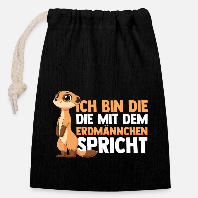 Erdmännchen - Verschließbarer Geschenkbeutel aus Baumwolle (14x20cm) - Schwarz