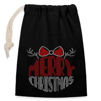 blinged out Christmas rhinestone design - Closable cotton gift bag (14x20cm) - black - Front
