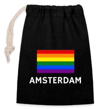 Pride Flagge Amsterdam - Verschließbarer Geschenkbeutel aus Baumwolle (14x20cm) - Schwarz - Vorne