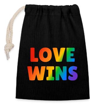 Liebe gewinnt LGBT Regenbogen Text - Verschließbarer Geschenkbeutel aus Baumwolle (14x20cm) - Schwarz - Vorne