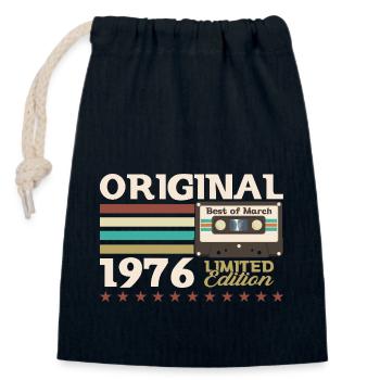49th Birthday Cassette February Vintage 1976 - Closable cotton gift bag (14x20cm) - navy - Front
