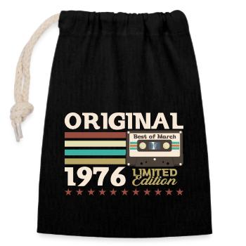 Cassette 49ème Anniversaire Février Millésime 1976 - Sac cadeau en coton avec cordon (14 x 20 cm) - noir - Devant