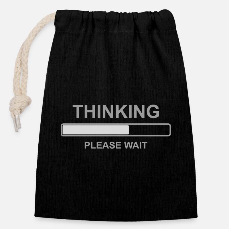 Thinking Please Wait Shirt – Funny Loading Bar - Verschließbarer Geschenkbeutel aus Baumwolle (14x20cm) - Schwarz