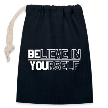 Motivational text design for self-confidence - Closable cotton gift bag (14x20cm) - navy - Front