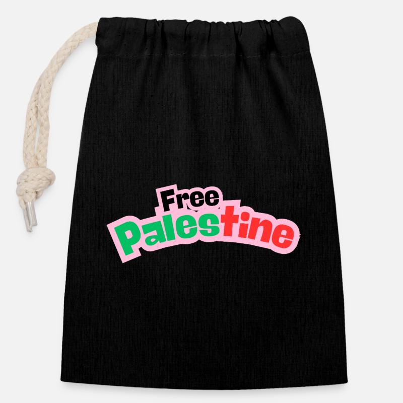 Palestine Design - Sac cadeau en coton avec cordon (14 x 20 cm) - noir