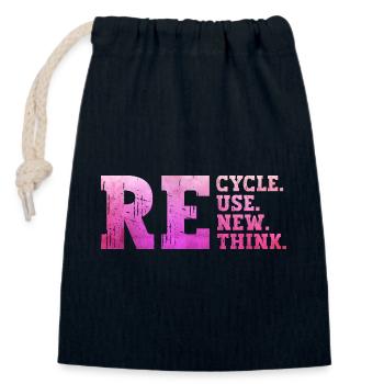 Recycle Reuse Renew Rethink eco-friendly ecology recycle - Closable cotton gift bag (14x20cm) - navy - Front