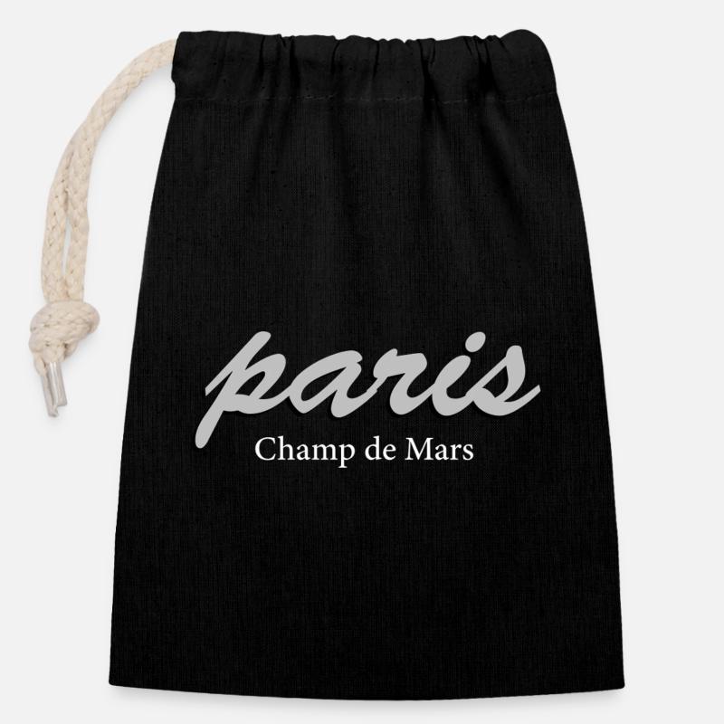 Paris Champ de Mars Vintage Script - Closable cotton gift bag (14x20cm) - black