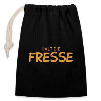Halt die Fresse - Cooler Spruch - Verschließbarer Geschenkbeutel aus Baumwolle (14x20cm) - Schwarz - Vorne