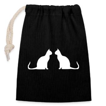 Weiße Katze 2 Katzen Silhouetten Geschenk  - Verschließbarer Geschenkbeutel aus Baumwolle (14x20cm) - Schwarz - Vorne