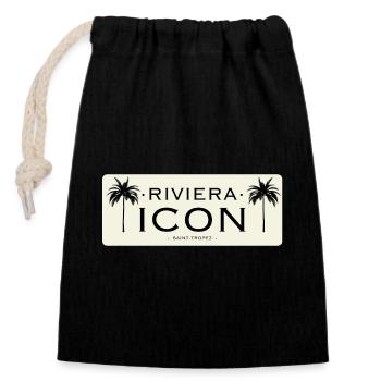 Riviera-Symbol Logo Schwarz Beige - Verschließbarer Geschenkbeutel aus Baumwolle (14x20cm) - Schwarz - Vorne
