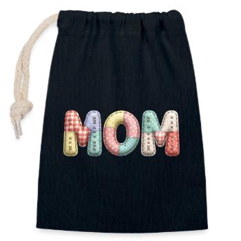 Mom Schriftzug Patchwork Stoff Look - Verschließbarer Geschenkbeutel aus Baumwolle (14x20cm) - Navy - Vorne