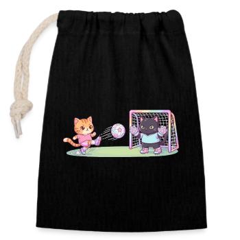 Cute Cats Playing Football Striker Goalkeeper Kids - Closable cotton gift bag (14x20cm) - black - Front