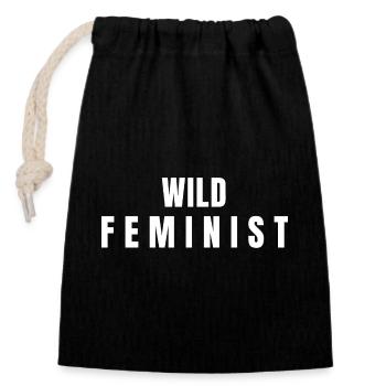 Wilde Feministin - Verschließbarer Geschenkbeutel aus Baumwolle (14x20cm) - Schwarz - Vorne