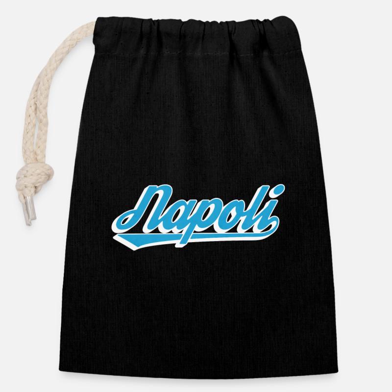 Napoli Rétro Script Blue - Sac cadeau en coton avec cordon (14 x 20 cm) - noir