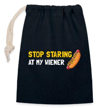 stop staring at my wiener - Closable cotton gift bag (14x20cm) - navy - Front