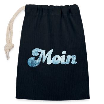 Moin Schiff typisch nordisch Handschrift Nordsee - Verschließbarer Geschenkbeutel aus Baumwolle (14x20cm) - Navy - Vorne