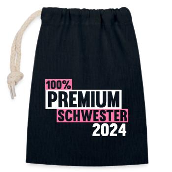 Werdende Schwester 2024 - Verschließbarer Geschenkbeutel aus Baumwolle (14x20cm) - Navy - Vorne