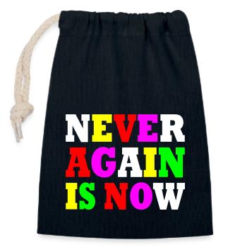 Never again is now - Closable cotton gift bag (14x20cm) - navy - Front