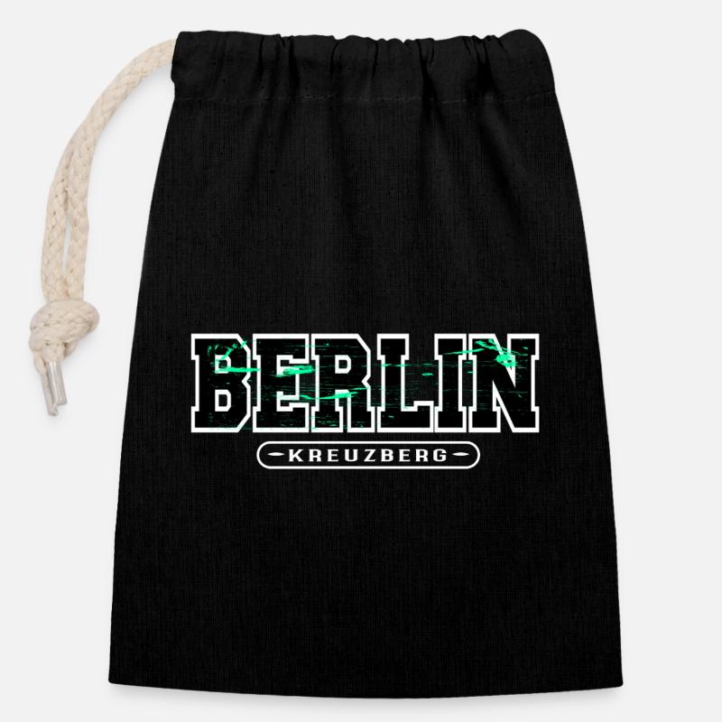 Berlin Kreuzberg Neon Grunge - Closable cotton gift bag (14x20cm) - black