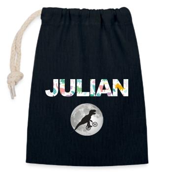 JULIAN - Beautiful boy name with dinosaur - Closable cotton gift bag (14x20cm) - navy - Front