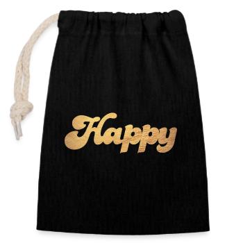 Happy Gold Squiggles Cursive Citations de bonheur - Sac cadeau en coton avec cordon (14 x 20 cm) - noir - Devant