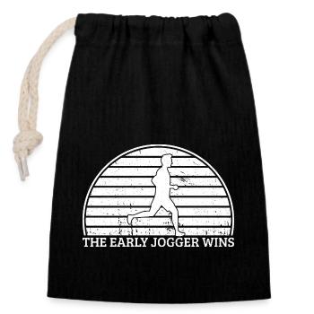 Marathon Runner Early Jogger Wins Running - Closable cotton gift bag (14x20cm) - black - Front
