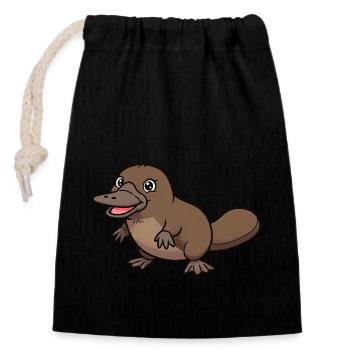 Animal Cartoon Platypus - Closable cotton gift bag (14x20cm) - black - Front