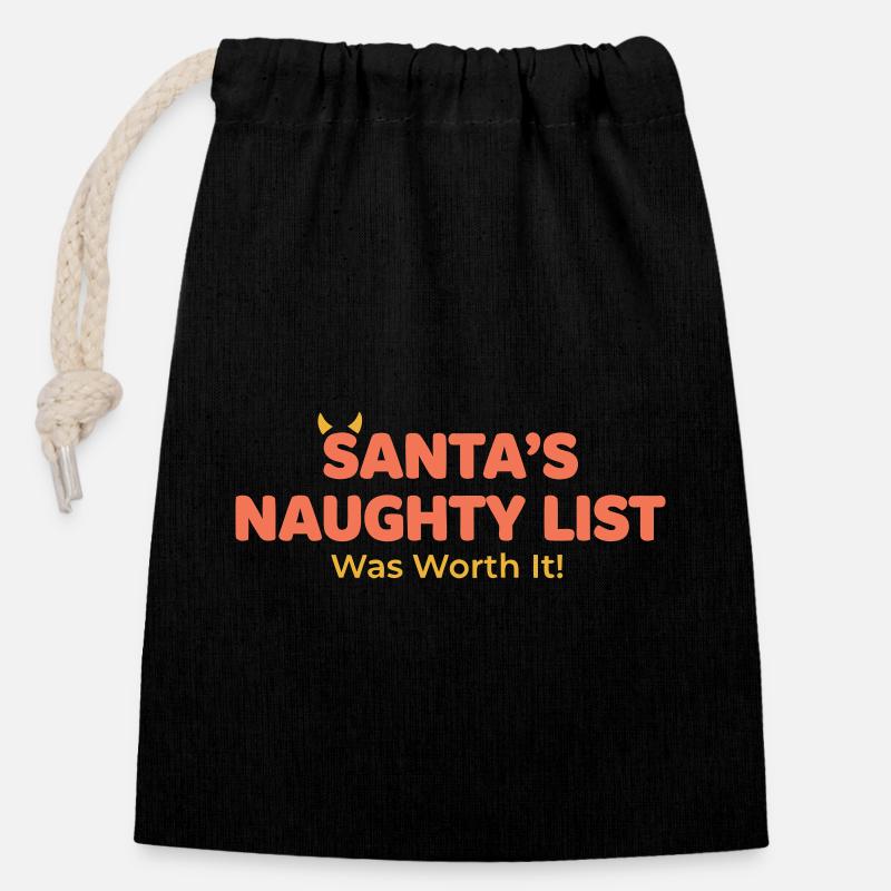 Santa's List: It Was Worth It - Closable cotton gift bag (14x20cm) - black